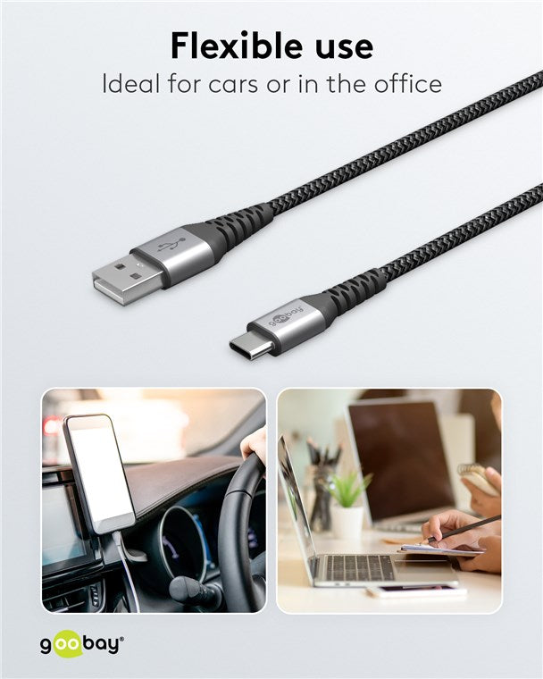 GOOBAY USB-C to USB-A Textile Cable with Metal Plugs