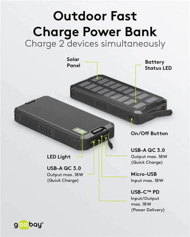 GOOBAY Outdoor Fast Charge Power Bank with Solar