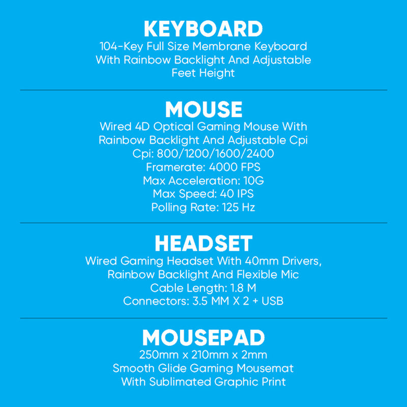 Alcatroz X-Craft Basecamp 4-in-1 Wired Gaming Combo