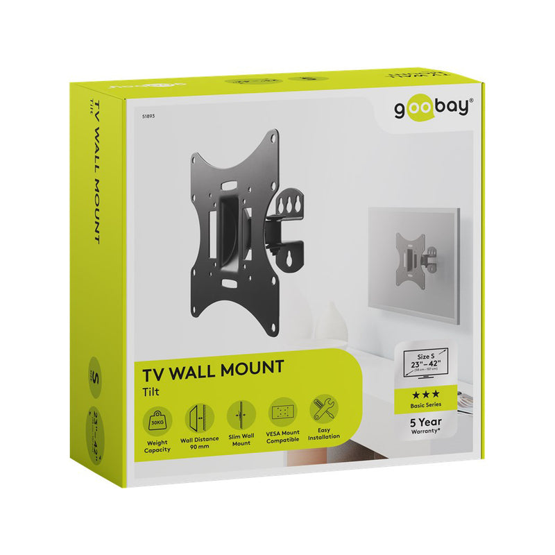 Goobay TV Wall Mount Basic FIXED (Size S) for TVs from 23" to 42", Tilt and Swivel