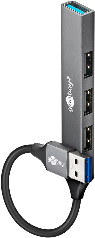 Goobay Slim 4-Port USB Hub, USB-A to 1 x USB-A 3.2 and 3 x USB-A 2.0