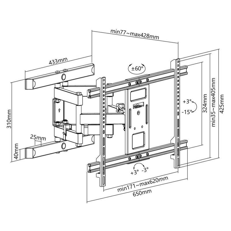 Goobay TV wall mount Pro FULLMOTION (L) for TVs from 37" to 70" up to 60kg