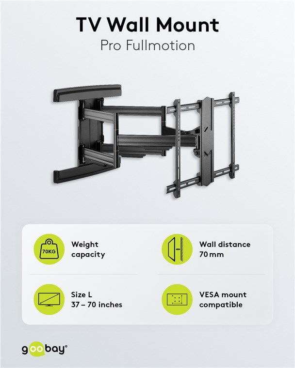 Goobay TV wall mount Pro FULLMOTION (L) wide Range for TVs from 37" to 70" up to 70 kg