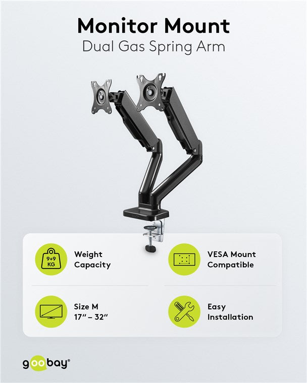 Goobay Double Monitor Mount with Gas Spring for monitors between 17" and 32"