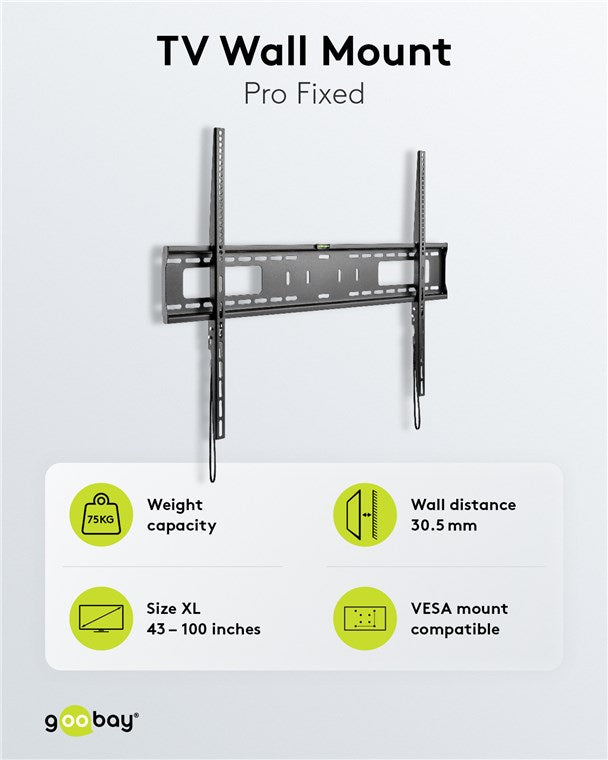 Goobay TV Wall Mount Pro FIXED (XL) for TV Sets from 43" to 100" up to 75kg