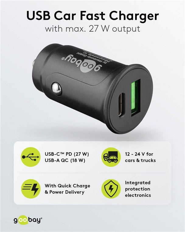 Goobay Dual-USB Fast USB-C PD 27W Car Charger