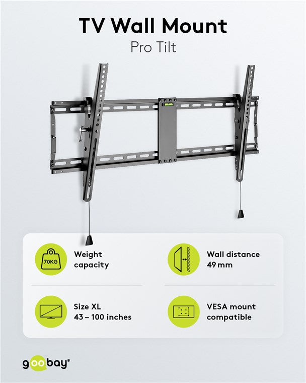 Goobay TV wall mount Pro TILT (XL) for TVs from 43 to 100" tiltable up to 70 kg