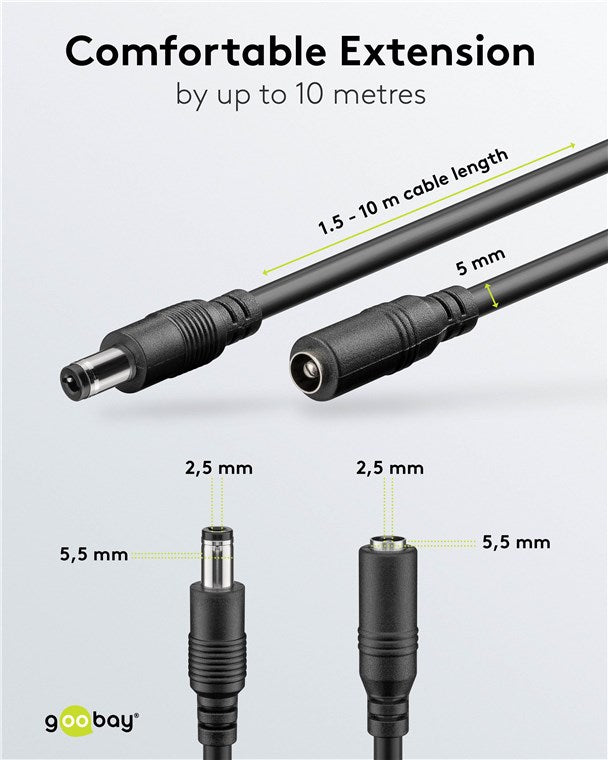 Goobay DC Extension Cable 5.5 x 2.5mm - Black