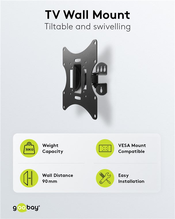 Goobay TV Wall Mount Basic FIXED (Size S) for TVs from 23" to 42", Tilt and Swivel