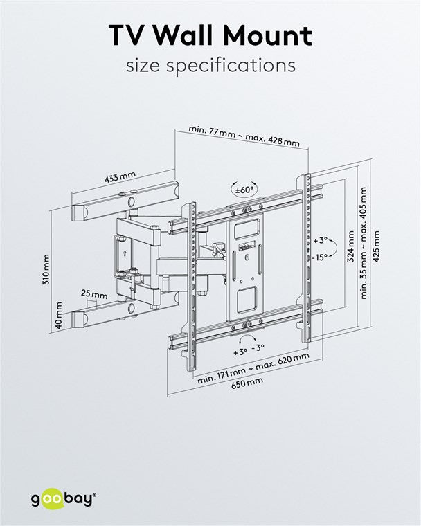 Goobay TV wall mount Pro FULLMOTION (L) for TVs from 37" to 70" up to 60kg