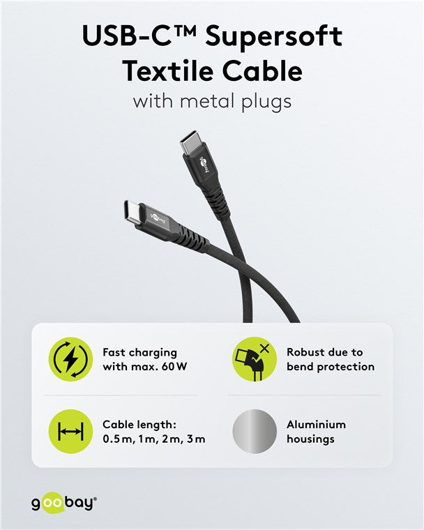 Goobay USB-C Supersoft Textile 1m Cable with Metal Plugs