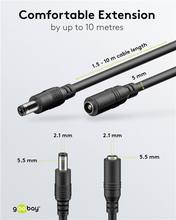 Goobay DC Extension Cable 5.5 x 2.1mm - Black