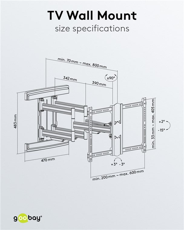 Goobay TV wall mount Pro FULLMOTION (L) wide Range for TVs from 37" to 70" up to 70 kg
