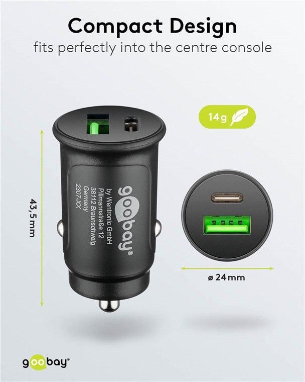 Goobay Dual-USB Fast USB-C PD 27W Car Charger