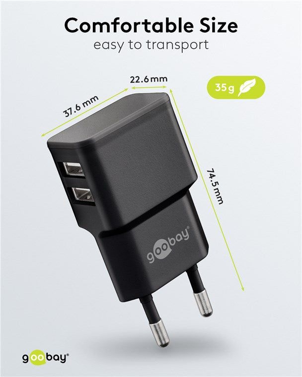 Goobay 12W Dual USB Charger - Black