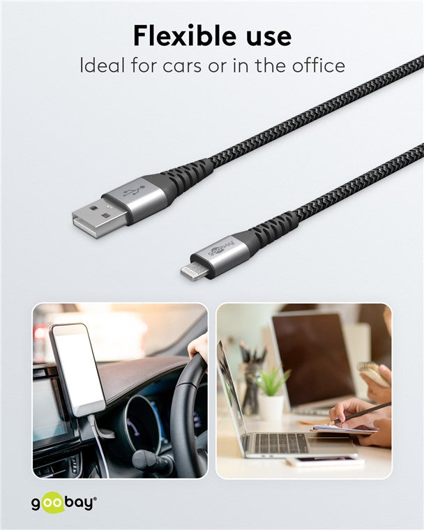 Goobay Lightning USB-A Textile 1m Cable with Metal Plugs
