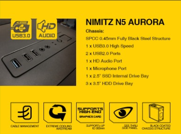 ARMAGGEDDON Nimitz N5 Aurora Micro-ATX Gaming Case (No Fans)