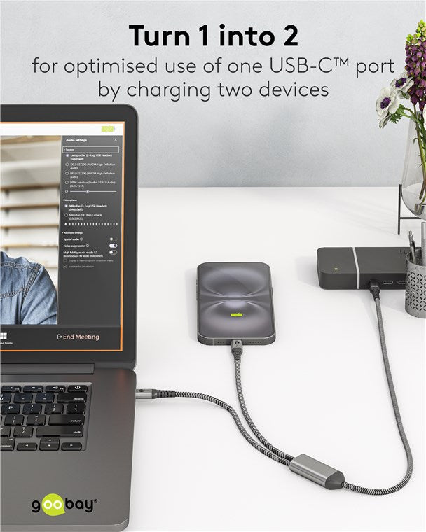 Goobay USB-C Textile 60W PD 1.5m Cable - Black/Grey