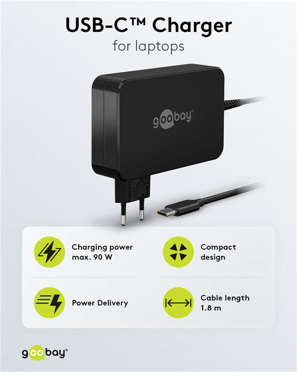 Goobay USB-C 90w Charger for Laptops - Black
