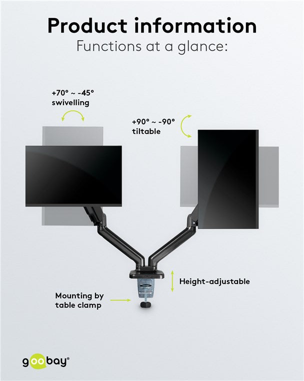 Goobay Double Monitor Mount with Gas Spring for monitors between 17" and 32"