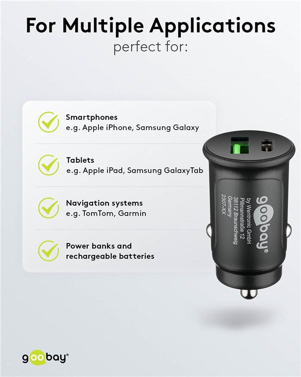 Goobay Dual-USB Fast USB-C PD 27W Car Charger