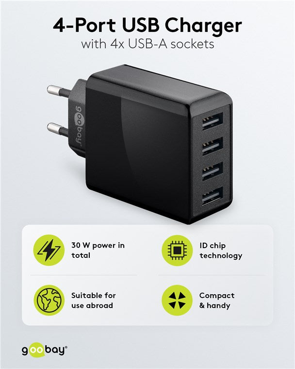 Goobay 30W 4-Port USB Charger - Black