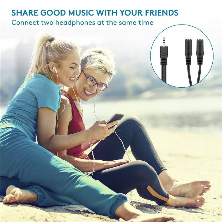 Goobay 3.5 mm Audio Y Cable Adapter, 1x Male to 2x Female Stereo