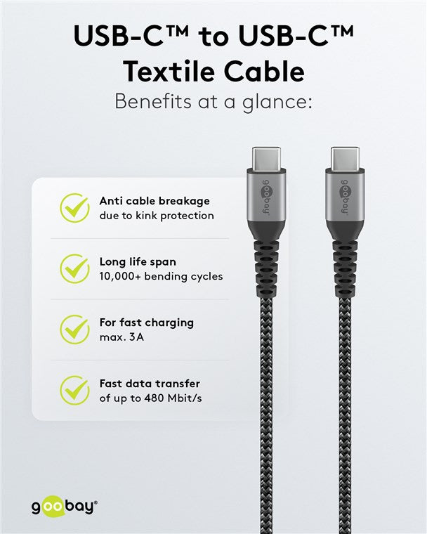 GOOBAY USB-C to USB-C Textile Cable with Metal Plugsv