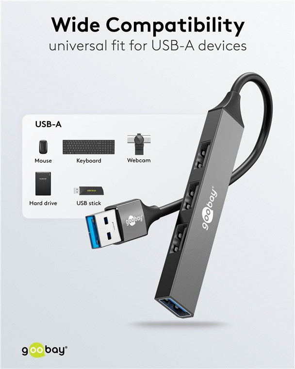 Goobay Slim 4-Port USB Hub, USB-A to 1 x USB-A 3.2 and 3 x USB-A 2.0