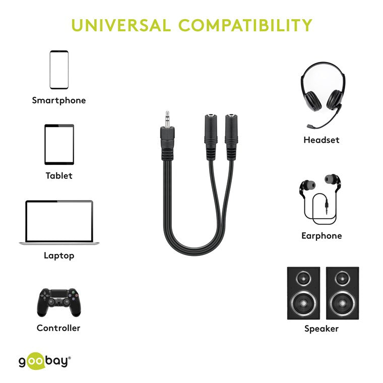 Goobay 3.5 mm Audio Y Cable Adapter, 1x Male to 2x Female Stereo