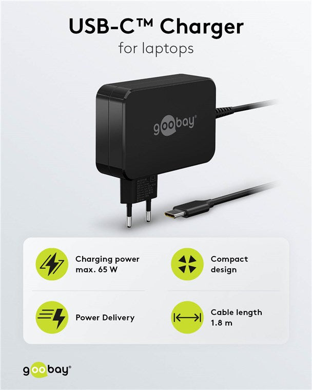 Goobay USB-C 65w Charger for Laptops - Black