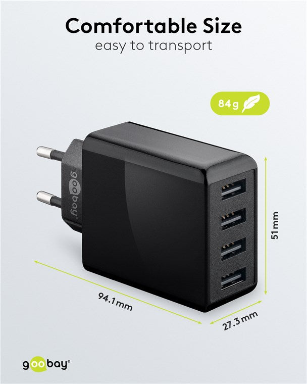 Goobay 30W 4-Port USB Charger - Black