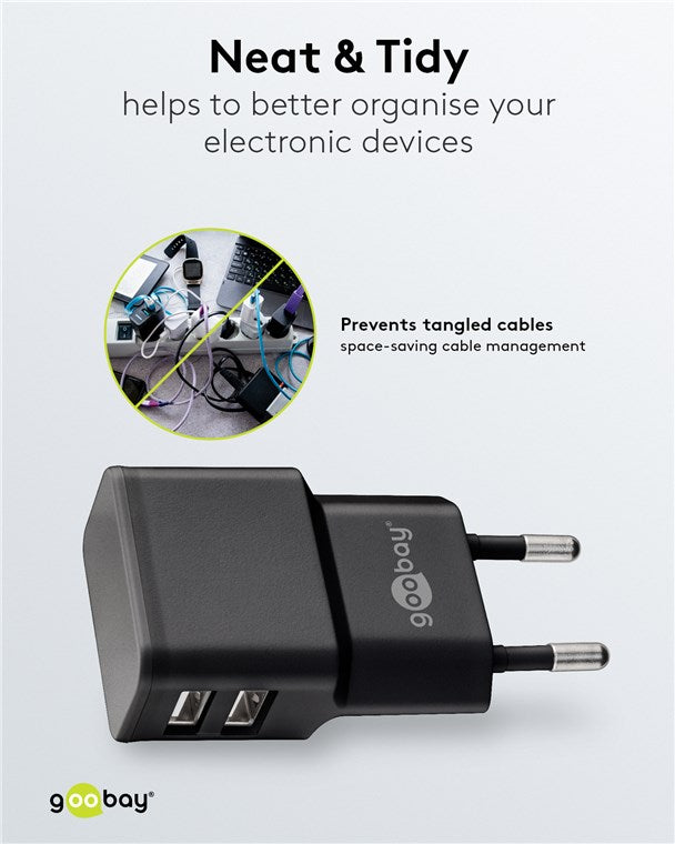 Goobay 12W Dual USB Charger - Black