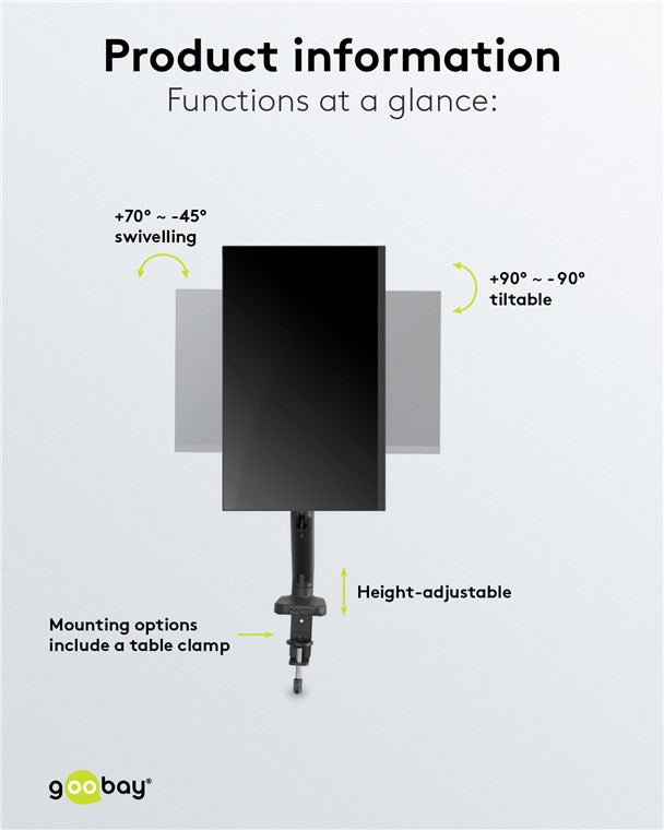 Goobay Monitor Mount with Gas Spring for monitors between 17" and 32"