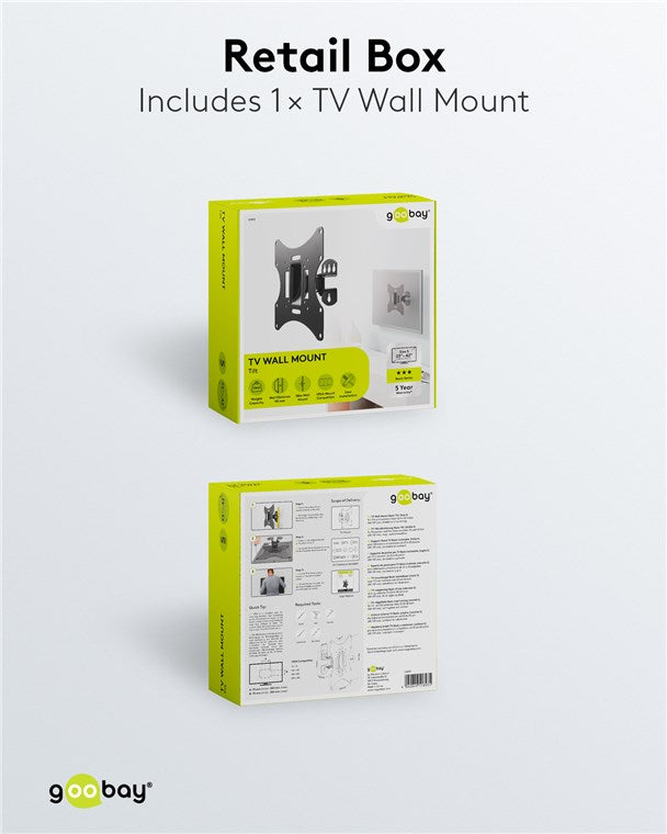 Goobay TV Wall Mount Basic FIXED (Size S) for TVs from 23" to 42", Tilt and Swivel