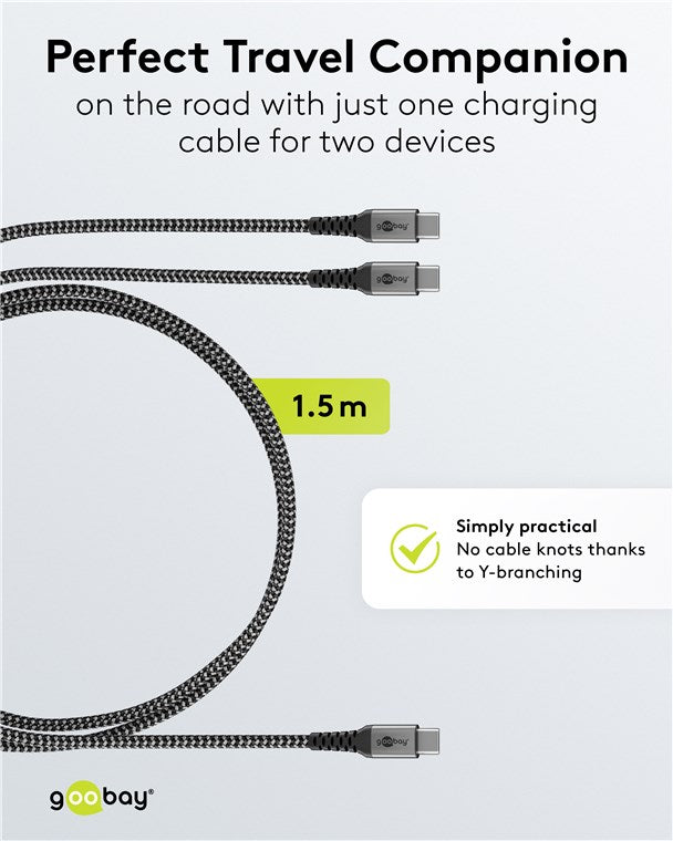 Goobay USB-C Textile 60W PD 1.5m Cable - Black/Grey