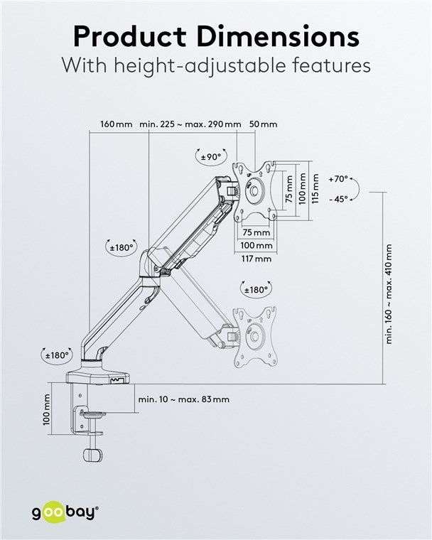 Goobay Monitor Mount with Gas Spring for monitors between 17" and 32"