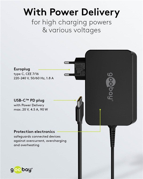 Goobay USB-C 90w Charger for Laptops - Black
