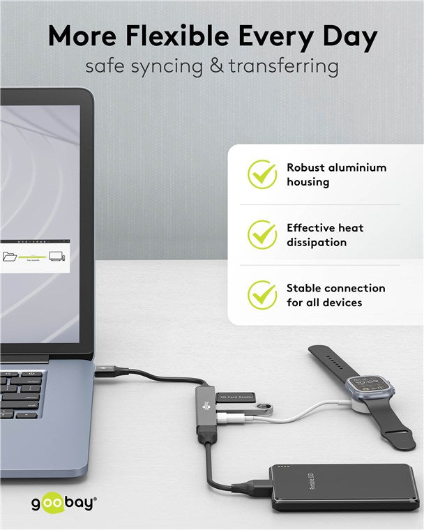 Goobay Slim 4-Port USB Hub, USB-A to 1 x USB-A 3.2 and 3 x USB-A 2.0