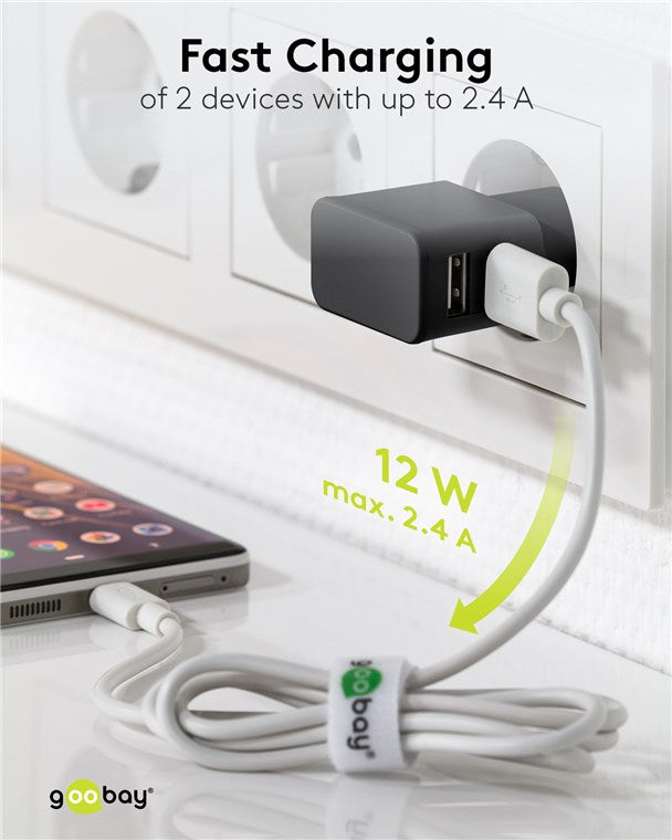 Goobay 12W Dual USB Charger - Black