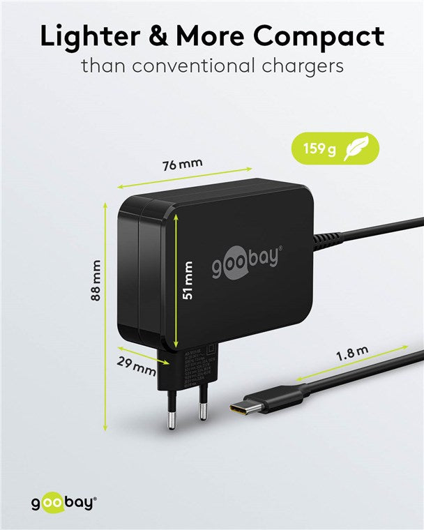 Goobay USB-C 65w Charger for Laptops - Black