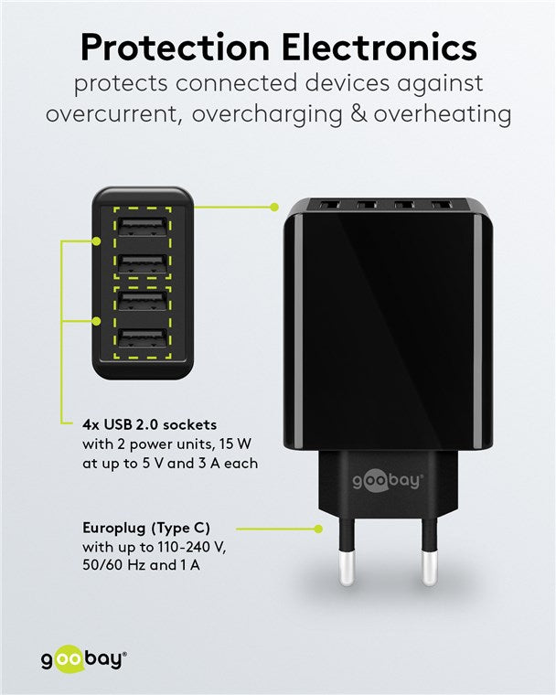 Goobay 30W 4-Port USB Charger - Black