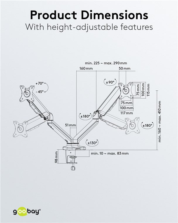 Goobay Double Monitor Mount with Gas Spring for monitors between 17" and 32"