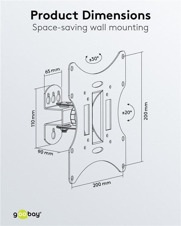 Goobay TV Wall Mount Basic FIXED (Size S) for TVs from 23" to 42", Tilt and Swivel