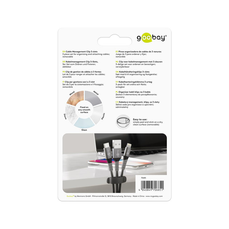 Goobay Cable Management Clip 3 Slots 3-Piece Set - Black