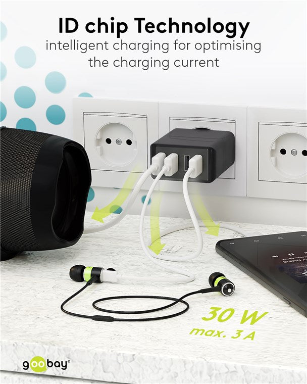 Goobay 30W 4-Port USB Charger - Black