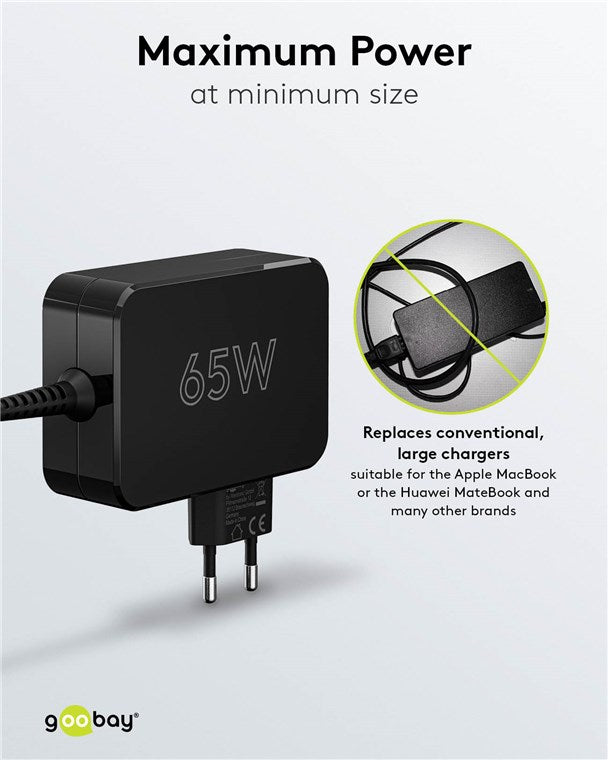 Goobay USB-C 65w Charger for Laptops - Black