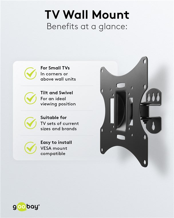 Goobay TV Wall Mount Basic FIXED (Size S) for TVs from 23" to 42", Tilt and Swivel