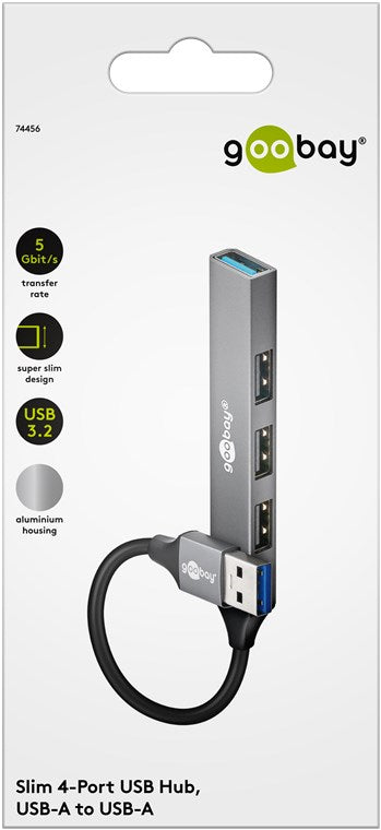 Goobay Slim 4-Port USB Hub, USB-A to 1 x USB-A 3.2 and 3 x USB-A 2.0