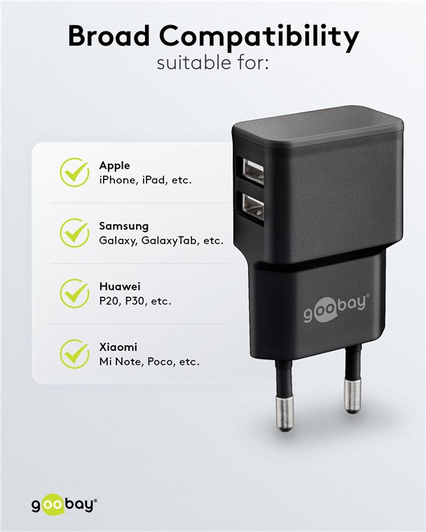 Goobay 12W Dual USB Charger - Black